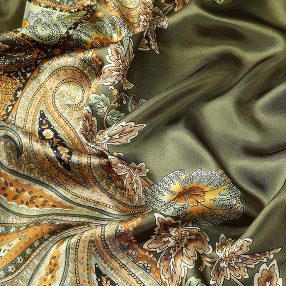 Satin Silk Green Scarf - Picture 3 of 4